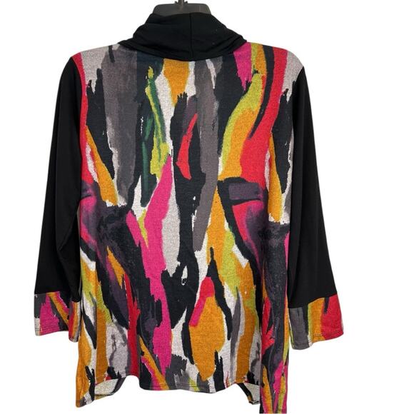 Ali Miles Cowl Neck Sweater Size S oversized Multicolor print Crossover Front - Picture 3 of 10
